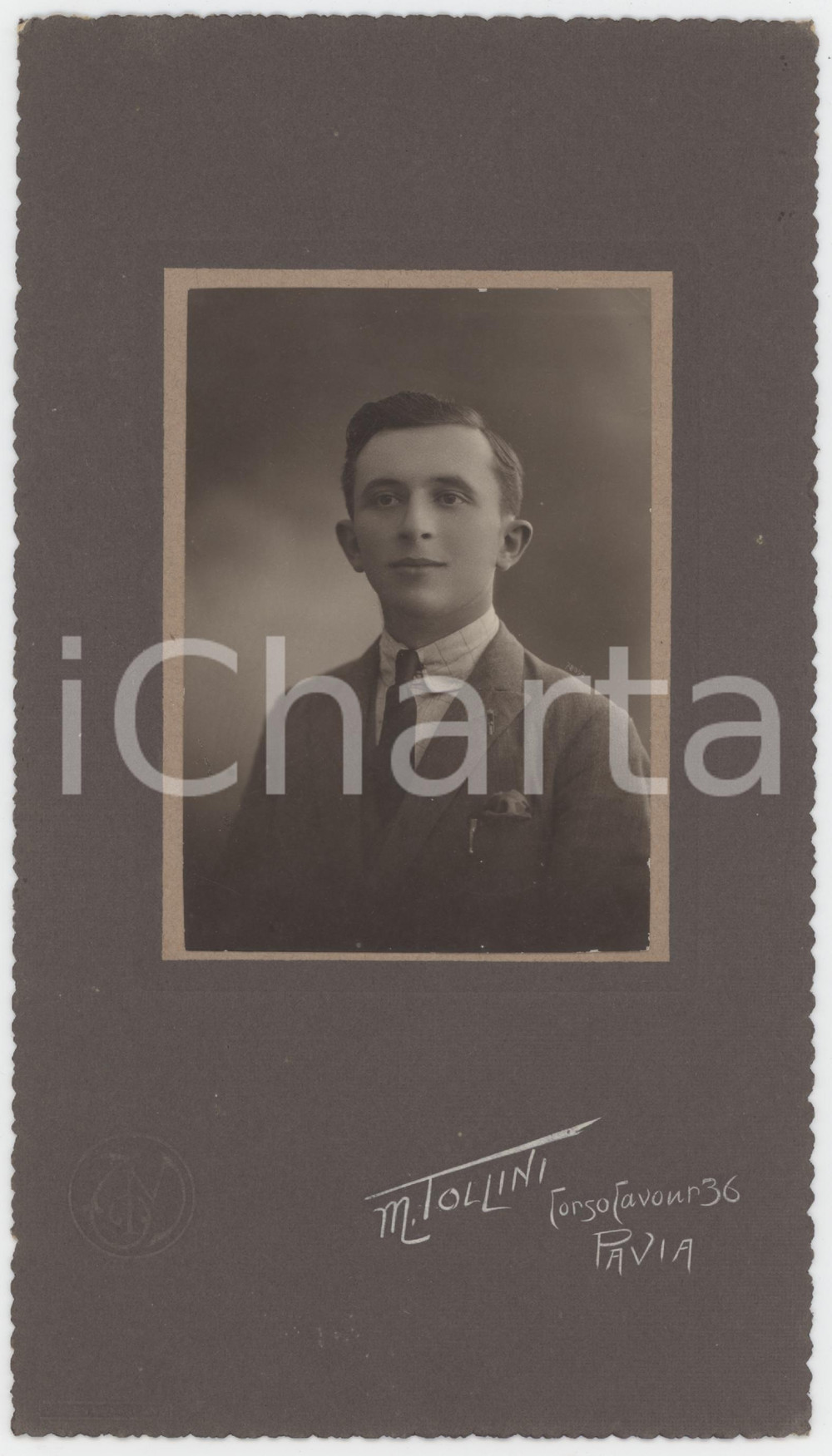 1910 ca PAVIA Ritratto maschile - Busto - Foto M. TOLLINI 13x23 cm