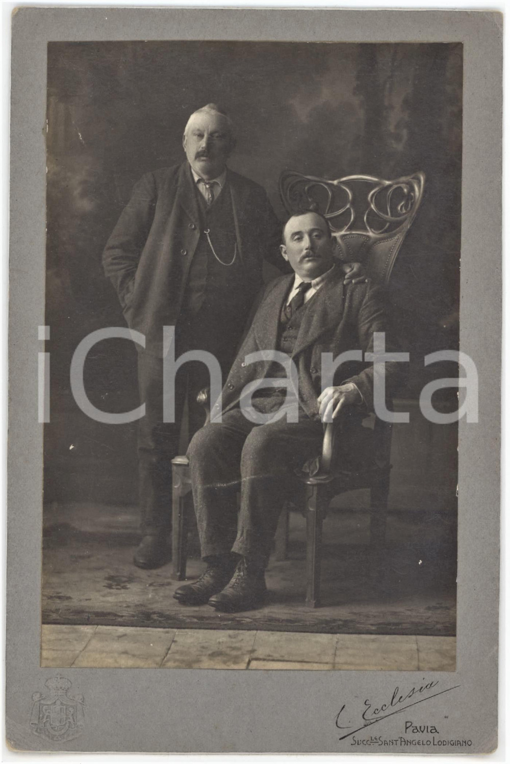 1910 ca PAVIA Ritratto di padre e figlio *Foto Clotilde ECCLESIA 11x17 cm