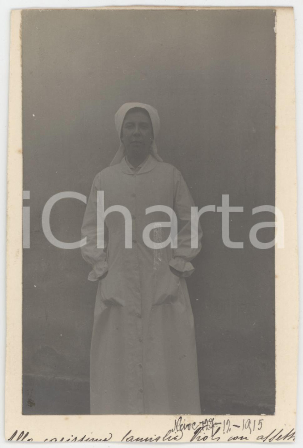 1915 NEIVE (CN) Ritratto di suora infermiera - Foto VINTAGE 8x12 cm