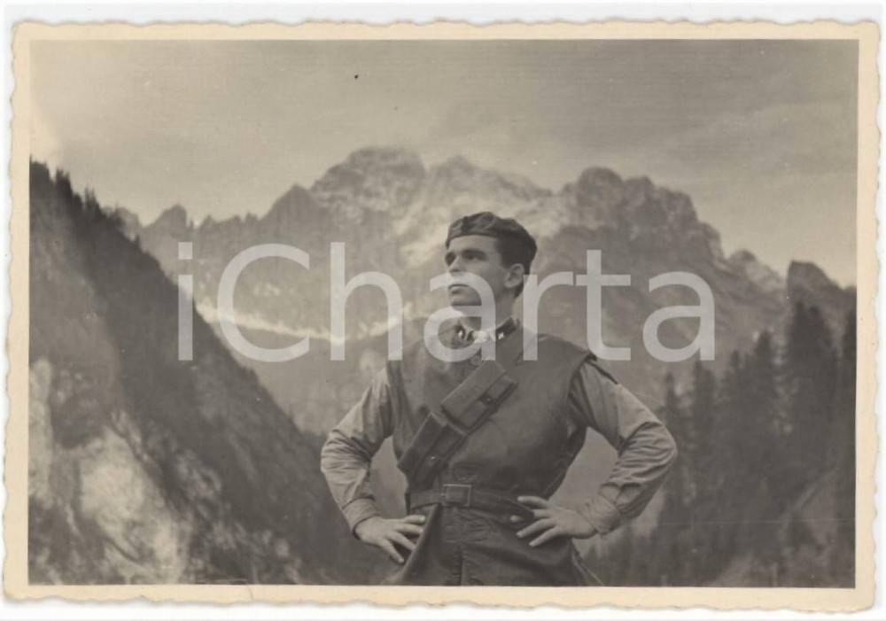 1940 ca WW2 VENETO Ufficiale tra le montagne *Foto PICCINNI 9x6 cm
