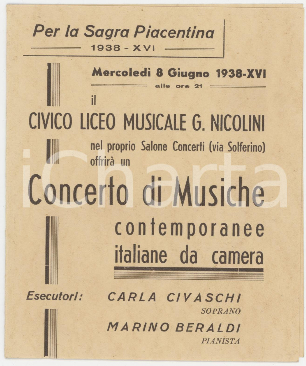 1938 PIACENZA Liceo Musicale NICOLINI - Concerto Carla CIVASCHI Marino BERALDI
