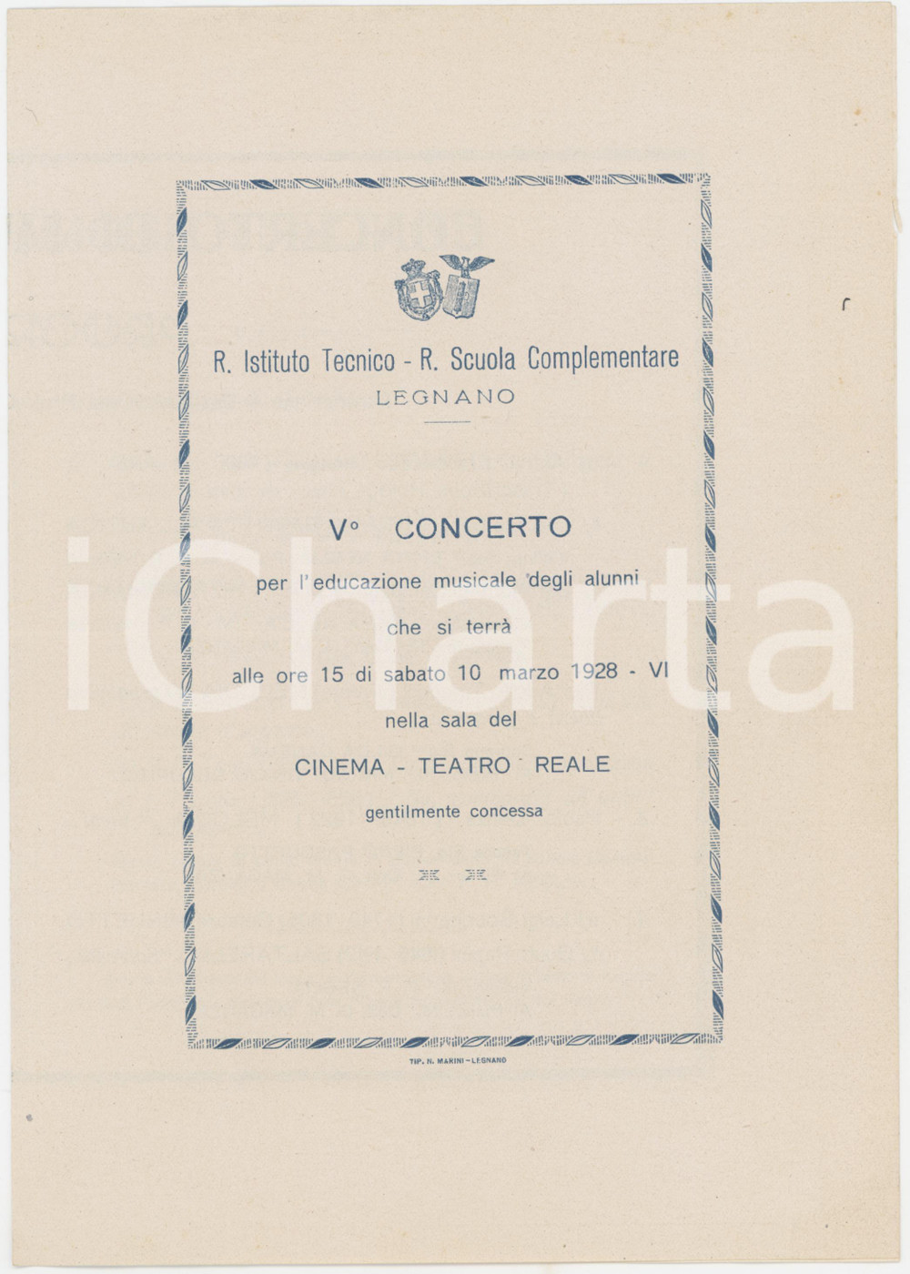 1928 LEGNANO Cinema-Teatro - V Concerto alunni Istituto Tecnico *Programma