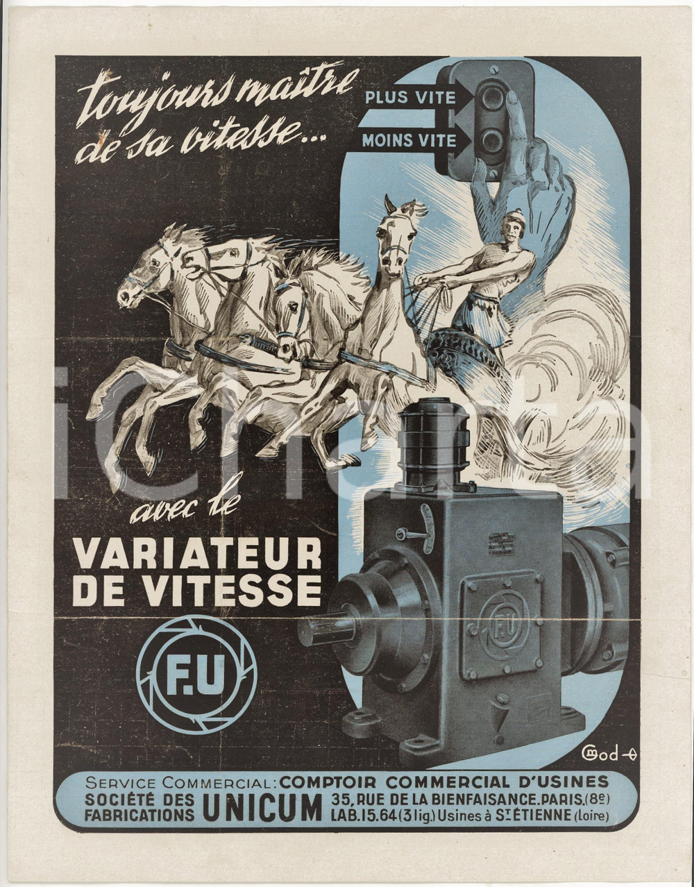 1950 ca PARIS Société UNICUM Variateur de vitesse F. U. - Brochure 21x27 cm