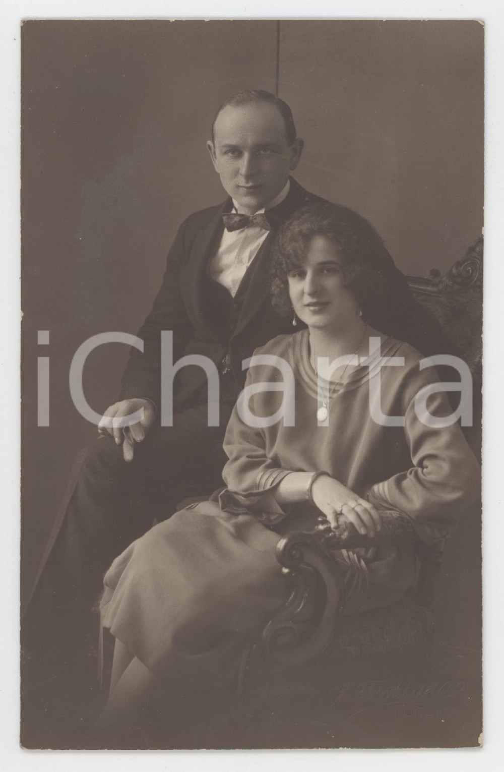 1922 LUGANO (SVIZZERA) Ritratto di due coniugi - Foto C. FROSSARD 9x14 cm