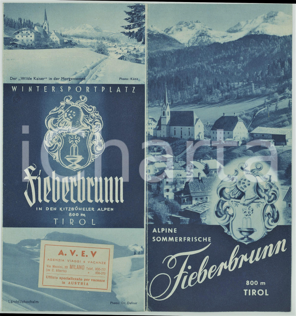 1950 ca TIROL Alpine Sommerfrische FIEBERBRUNN - Pieghevole ILLUSTRATO Pieghevole d'epoca, illustrato.PAGINE: 10 facciate  GOOD/buono  Formato: 10x21 cm originale e autentica 1