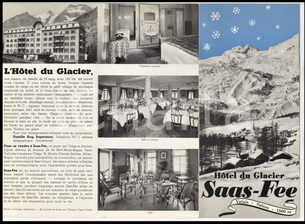 1940 ca SAAS-FEE (SVIZZERA) Hotel du Glacier - Pieghevole ILLUSTRATO