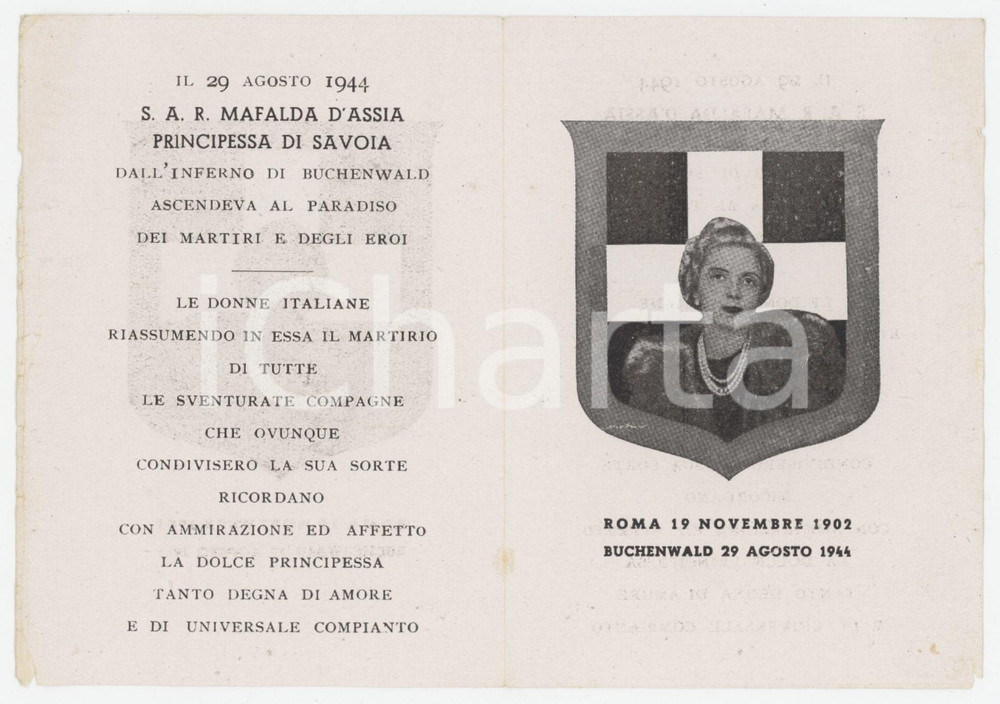 1950 ca Principessa Mafalda di SAVOIA - Buchenwald - Santino commemorativo