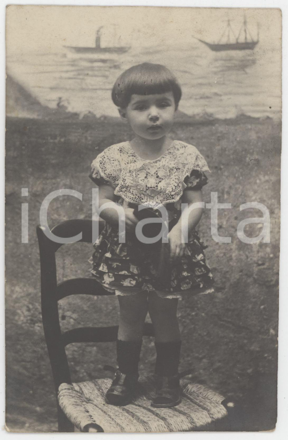 1920 ca ITALIA - COSTUME Bambina con abito con collo in pizzo - Foto 8x13 cm