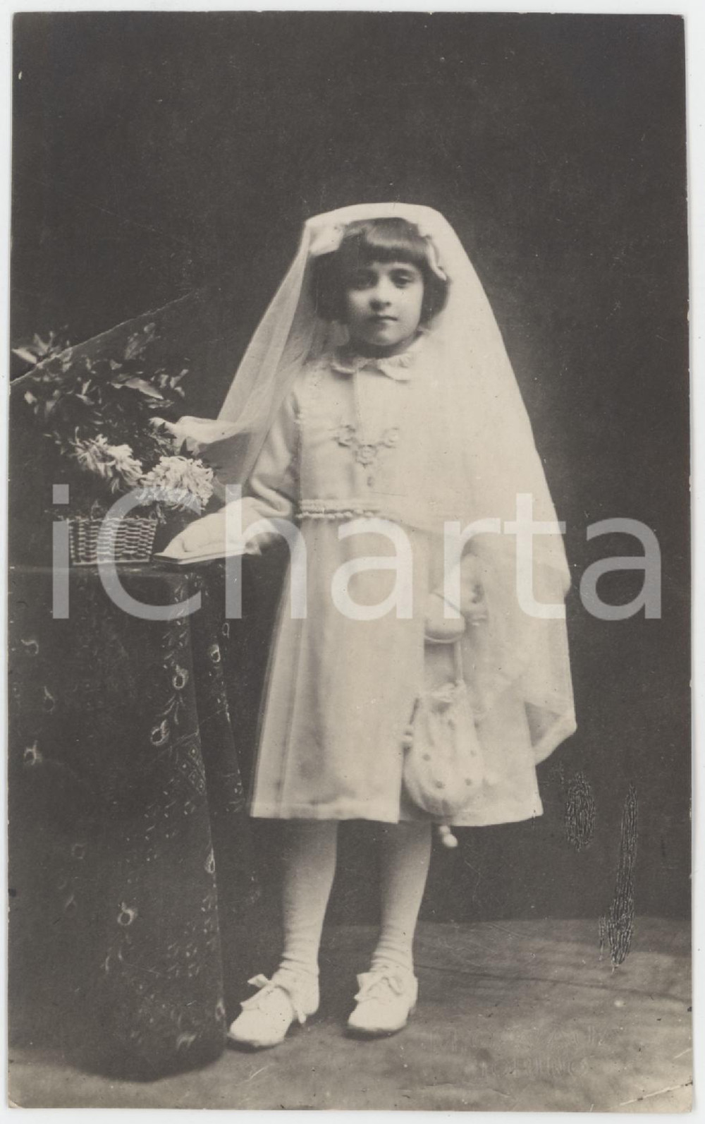 1920 ca TORINO Bambina alla sua PRIMA COMUNIONE Foto M. CAVAJÀ 8x13 cm