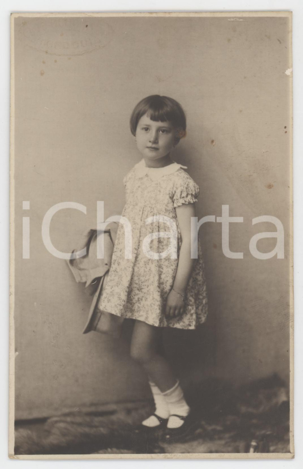 1920 CEVA Bambina con abito a fiori - Ritratto - Foto BONANSEA - MONDOVÌ 8x13 cm
