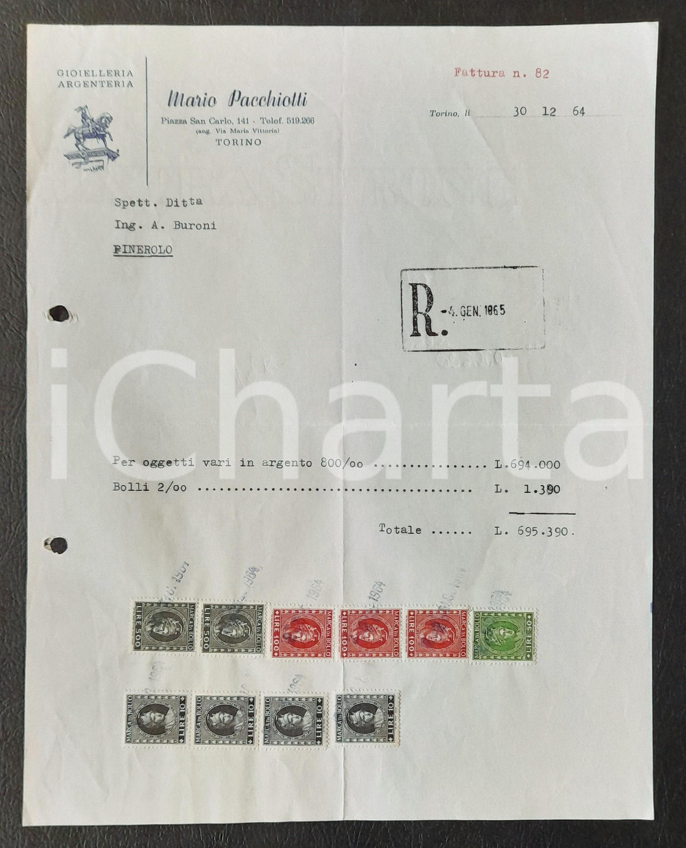 1964 TORINO Piazza San Carlo 141 - Mario PACCHIOTTI Gioielleria - Fattura (3)