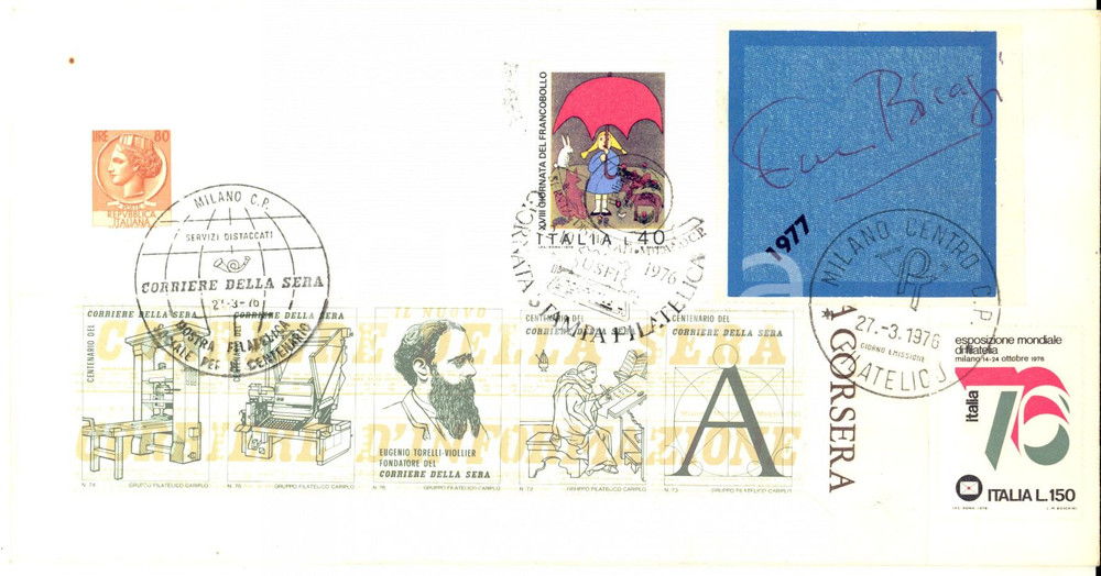 1976 MILANO CORRIERE DELLA SERA Enzo BIAGI - Autografo su busta primo giorno