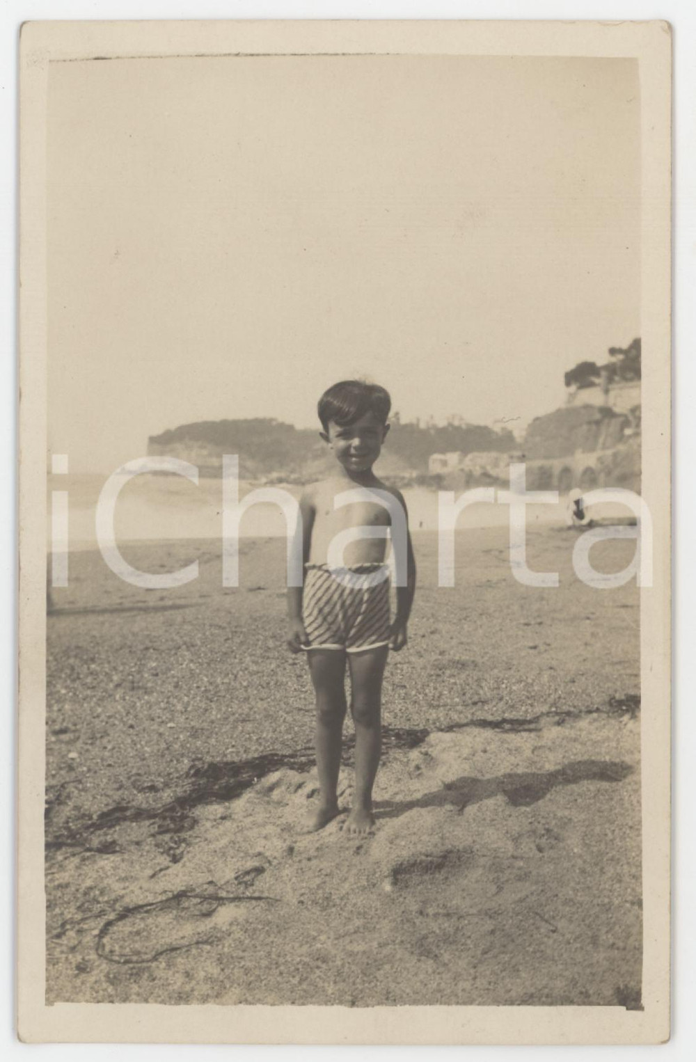 1930 ITALIA - COSTUME Bambino in spiaggia - Ritratto - Foto ANONIMA 9x14 cm
