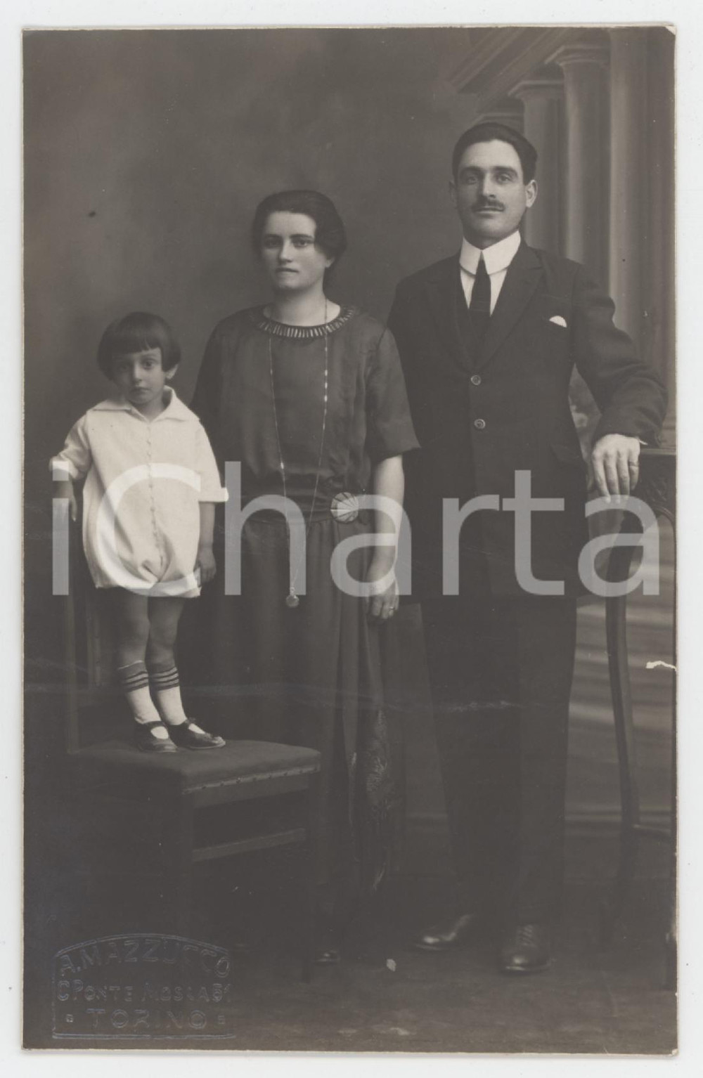 1923 TORINO Ritratto di famiglia - Fotografia A. MAZZUCCO 8x13 cm