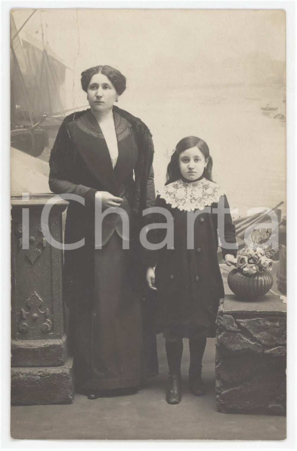 1913 LA SPEZIA Zia e nipotina - Ritratto - Foto E. LOUVIER 9x14 cm