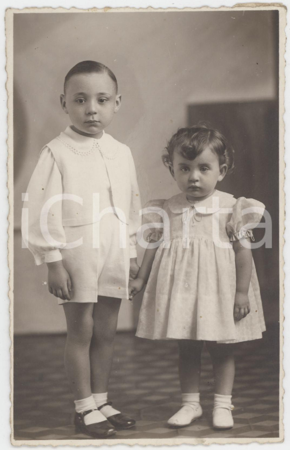1920 ca ALESSANDRIA Fratello e sorella - Ritratto - Foto O. VOLPI 9x14 cm