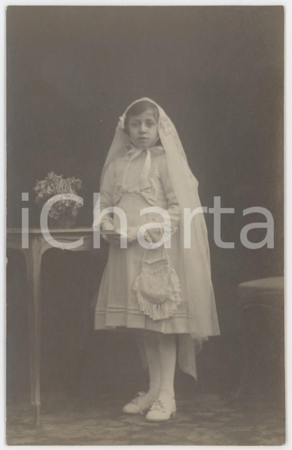 1925 ca COSTUME ITALIA Bambina in abito da Prima Comunione *Foto 9x14 cm