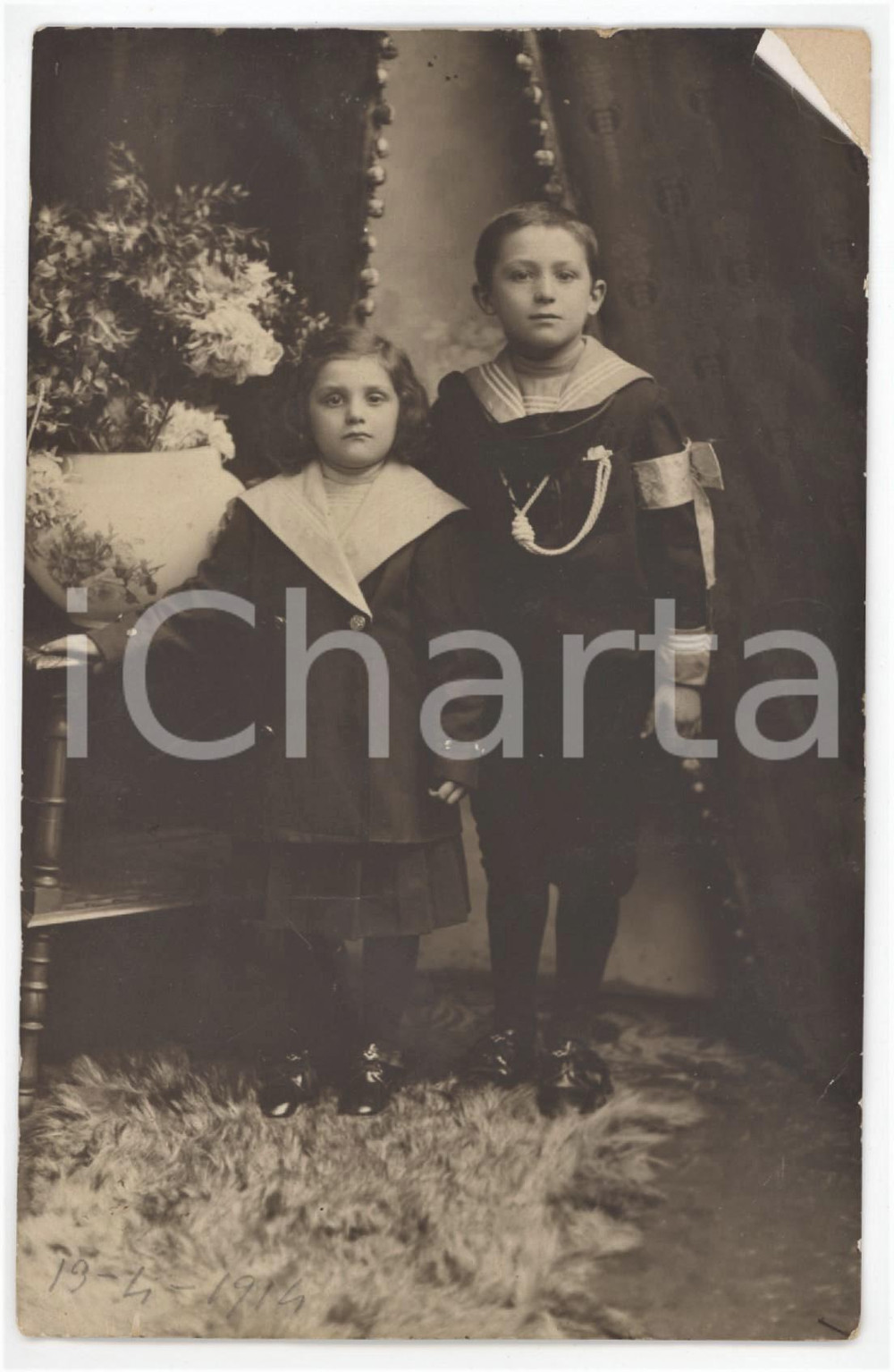 1925 ca COSTUME ITALIA Bambini alla Prima Comunione - Ritratto - Foto 9x14 cm