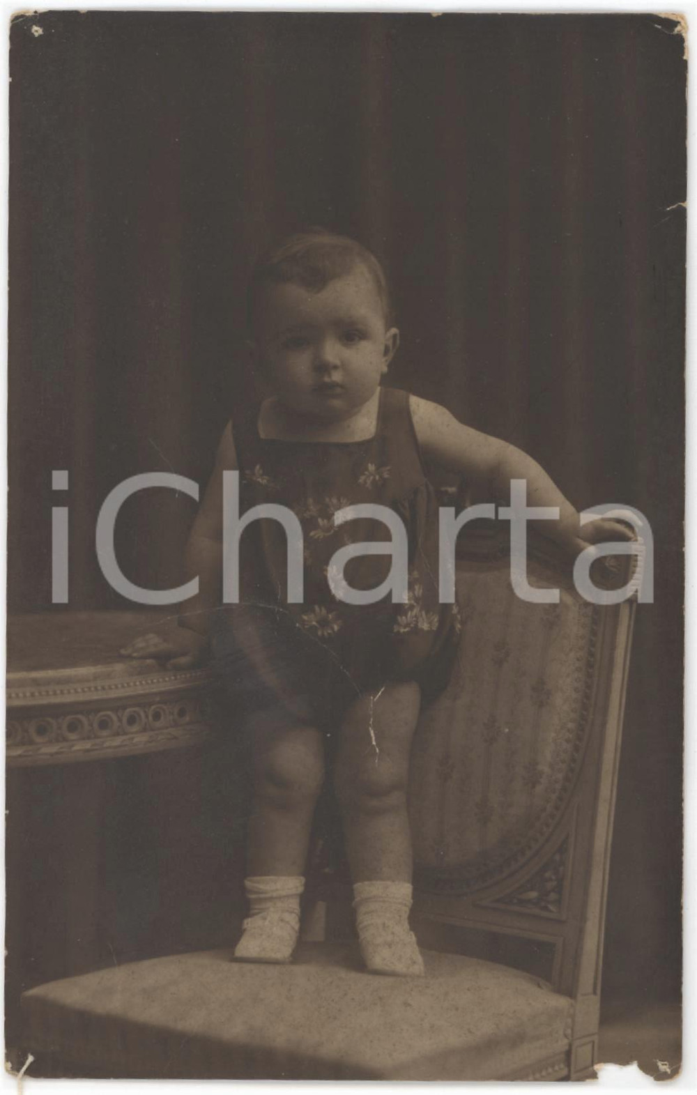 1930 ca COSTUME ITALIA Bambina in abito fiorato - Ritratto - Foto 9x14 cm