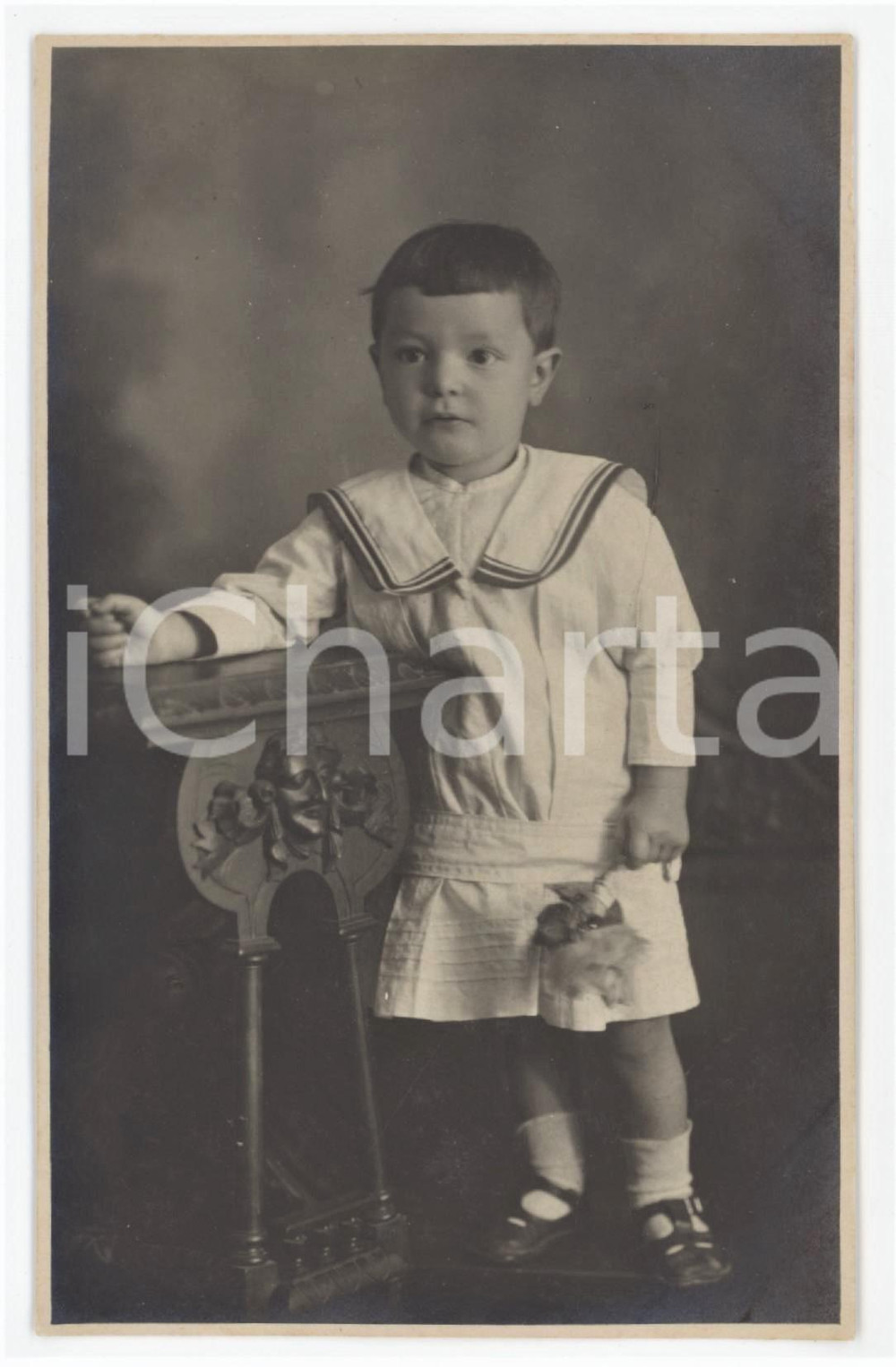 1925 ca TORINO Ritratto di bambino con giocattolo - Foto cartolina O. FALAGUERRA