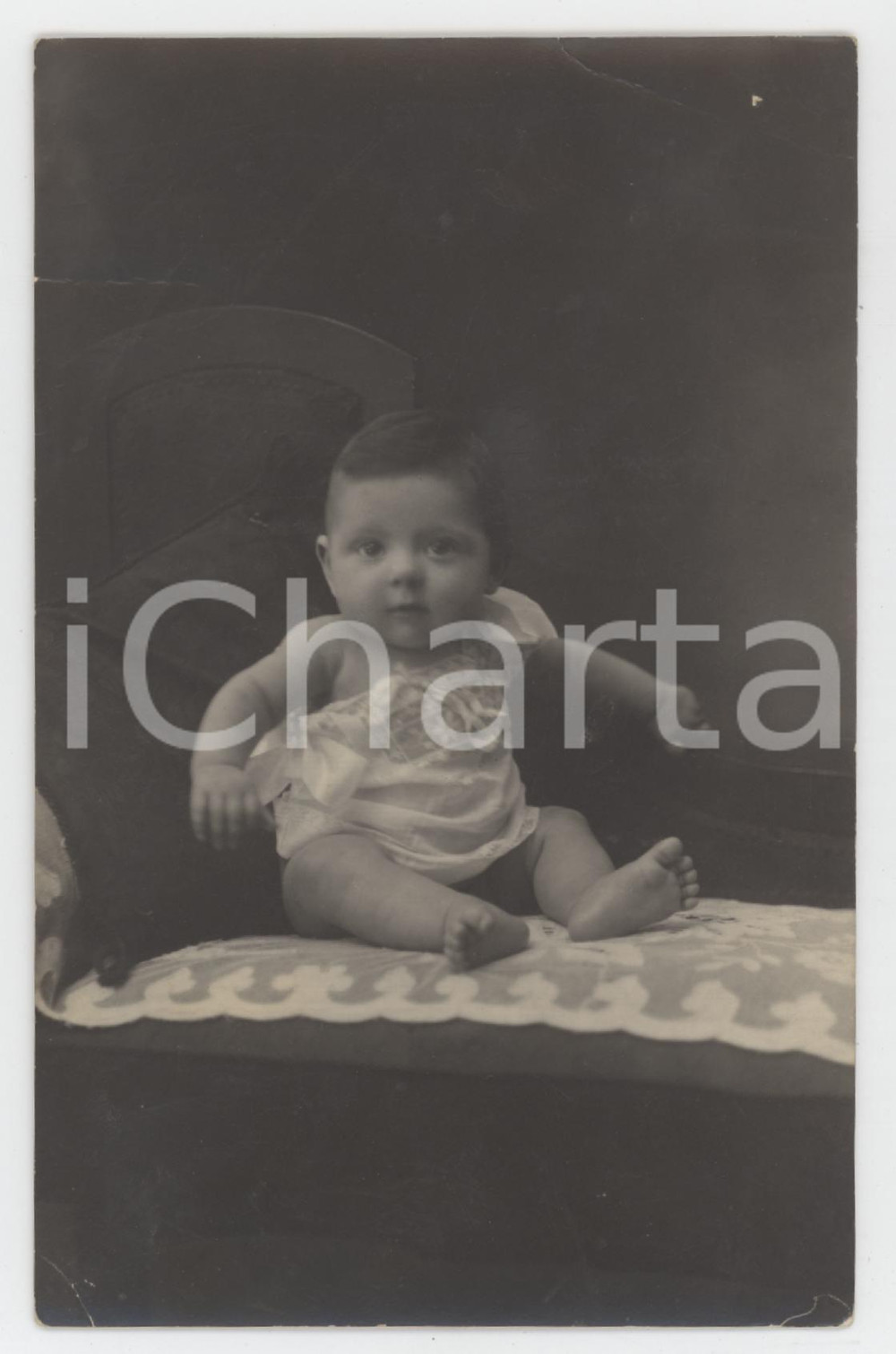 1925 ca COSTUME ITALIA Bambino su un lettino - Ritratto - Foto 9x14 cm