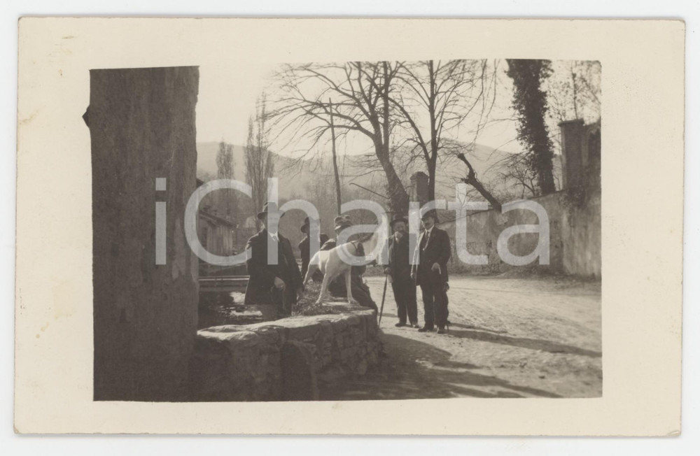1910 ca Area di TORINO Uomini a passeggio con il cane - Foto anonima 14x9 cm