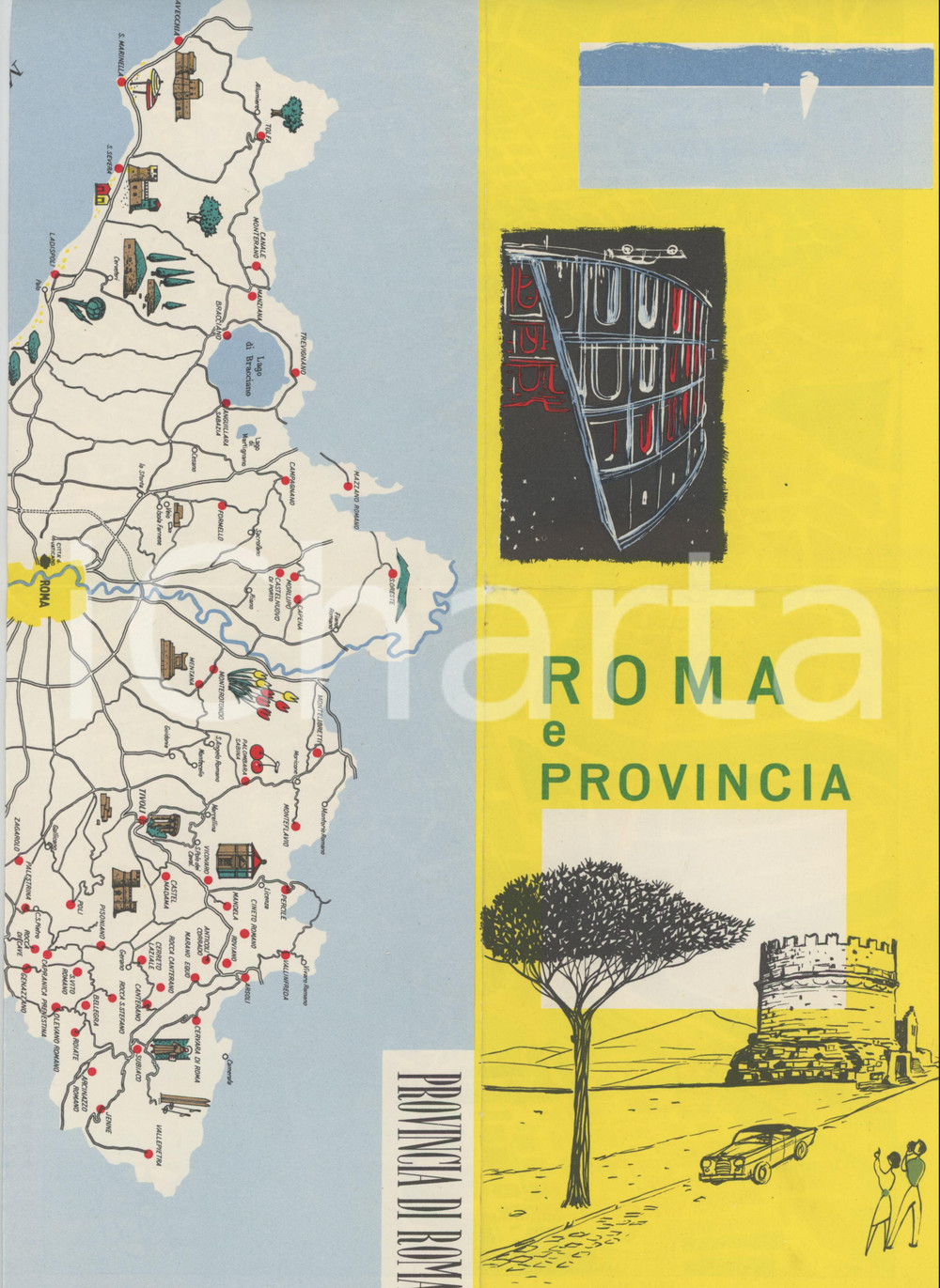 1950 ca TURISMO - ROMA E PROVINCIA - Pieghevole con mappa