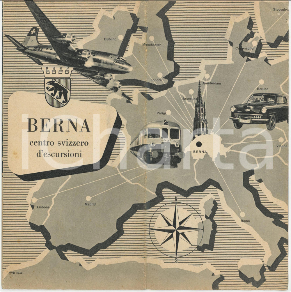 1950 TURISMO - BERNA centro svizzero di escursioni -  Pieghevole con mappa