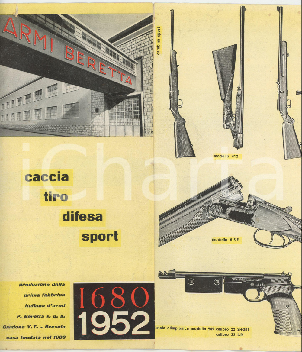 1952 GARDONE VAL TROMPIA (BS) Armi BERETTA - Pieghevole ILLUSTRATO