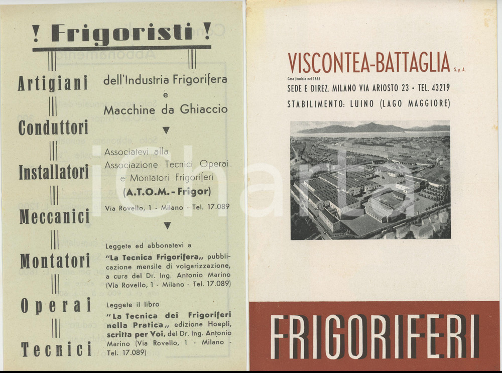 1950 ca MILANO Frigoriferi ditta VISCONTEA-BATTAGLIA *Pieghevole ILLUSTRATO