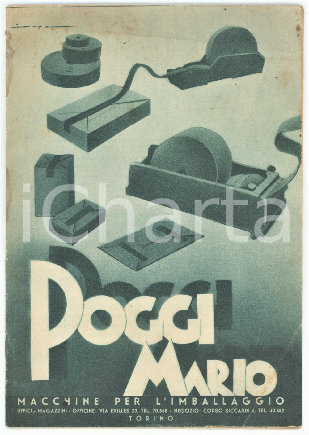 1950 ca TORINO Ditta POGGI MARIO Macchine per imballaggio *Pubblicazione 32 pp. Pubblicazione pubblicitaria d'epoca, illustrata.PAGINE: 32 POOR/danneggiato piegature, piccoli strappi, macchie e ingiallimenti Formato: 17x24 cm originale e autentica 1