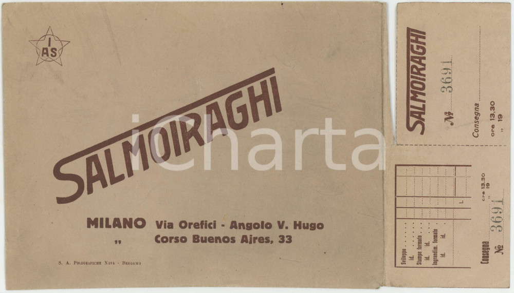 1950 ca MILANO Busta pubblicitaria SALMOIRAGHI per sviluppo fotografie