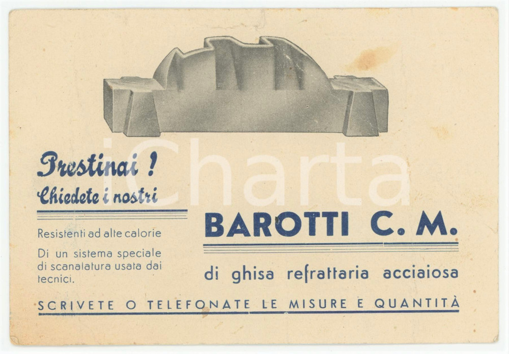 1950 ca MILANO Ditta Carlo MONDONICO - Forni BAROTTI - Biglietto DANNEGGIATO