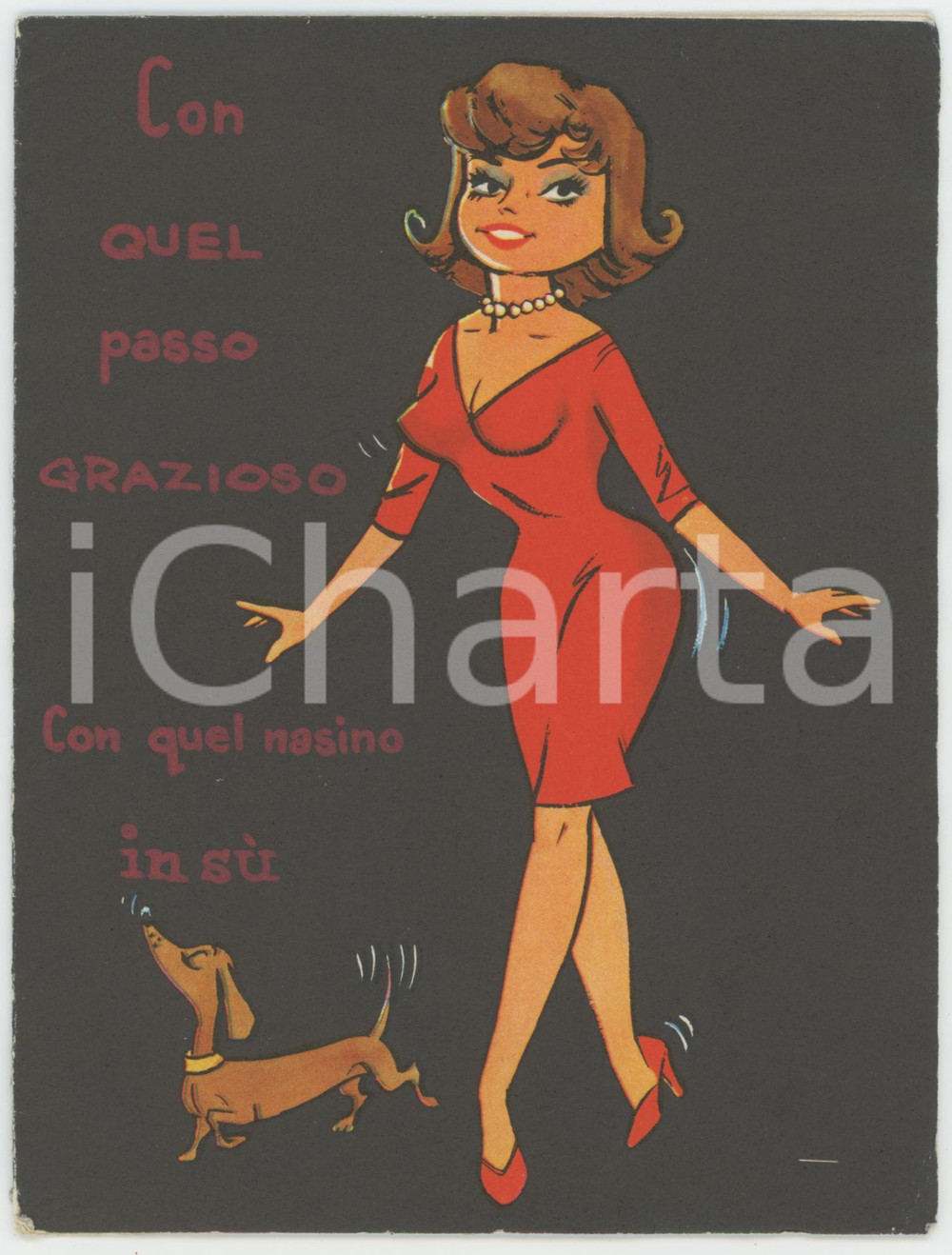 1960 ca EROTICA VINTAGE Donna allo specchio - Biglietto a finestrella 12x16 cm