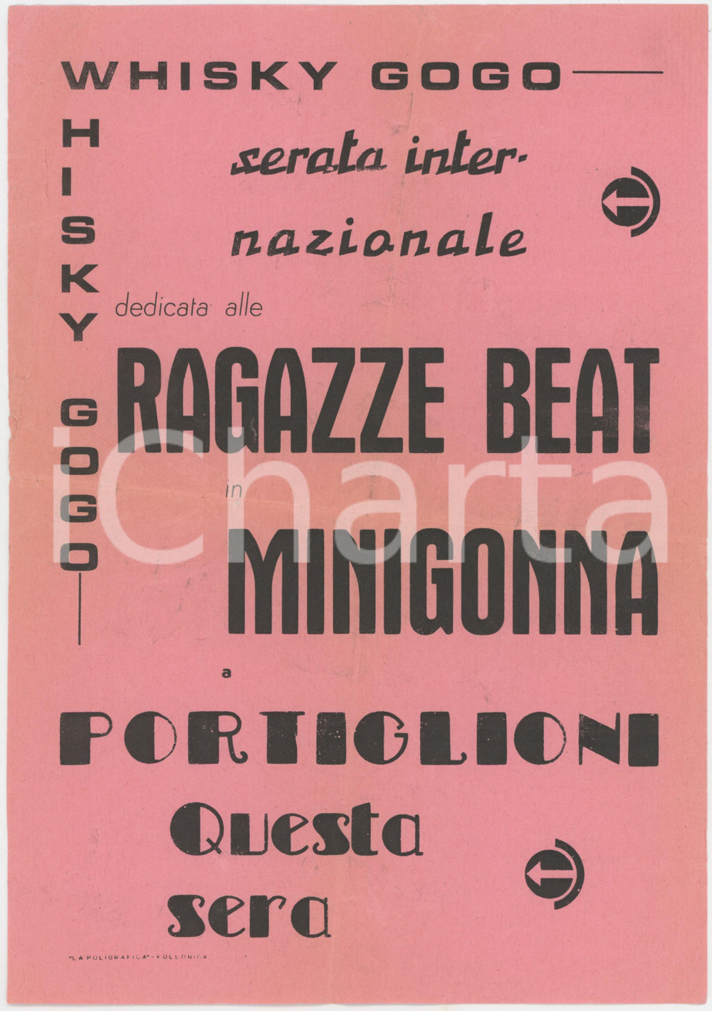 1965 ca PORTIGLIONI / SCARLINO - WHISKY GOGO Ragazze beat minigonna *Volantino