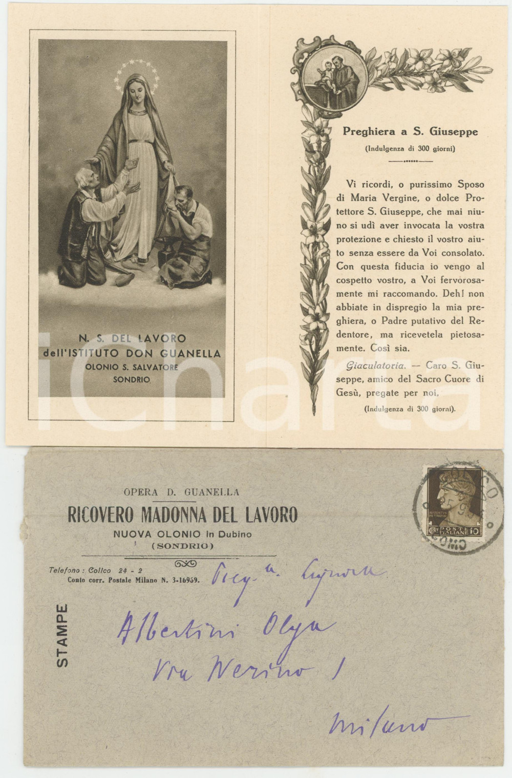 1934 NUOVA OLONIO DI DUBINO Ricovero Madonna del Lavoro *Pieghevole benefattrice