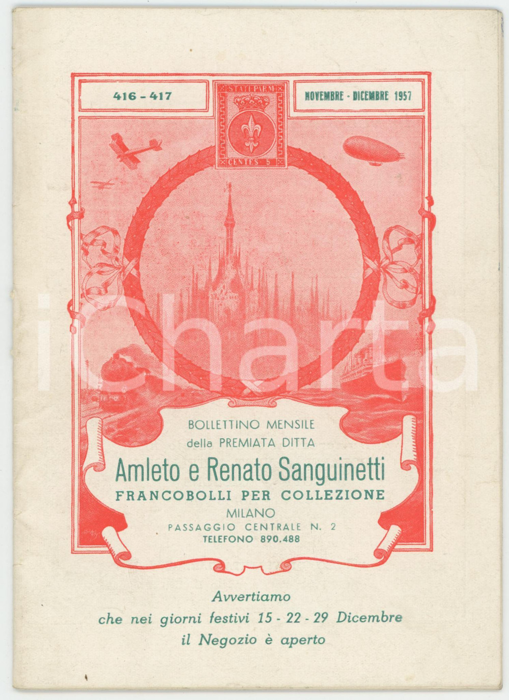 1957 MILANO Ditta Amleto e Renato SANGUINETTI Francobolli *Bollettino 416-417 Bollettino mensile d'epoca, con illustrazioni.PAGINE: 23 POOR/danneggiato notazioni a penna Formato: 12x17 cm originale e autentica 1