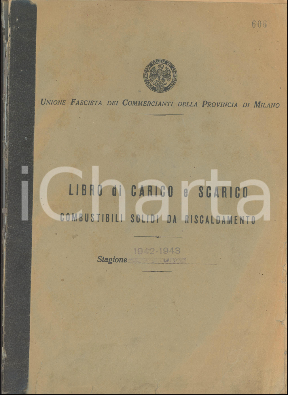 1942 UFCPM MILANO Libro Carico e Scarico combustibili solidi da riscaldamento