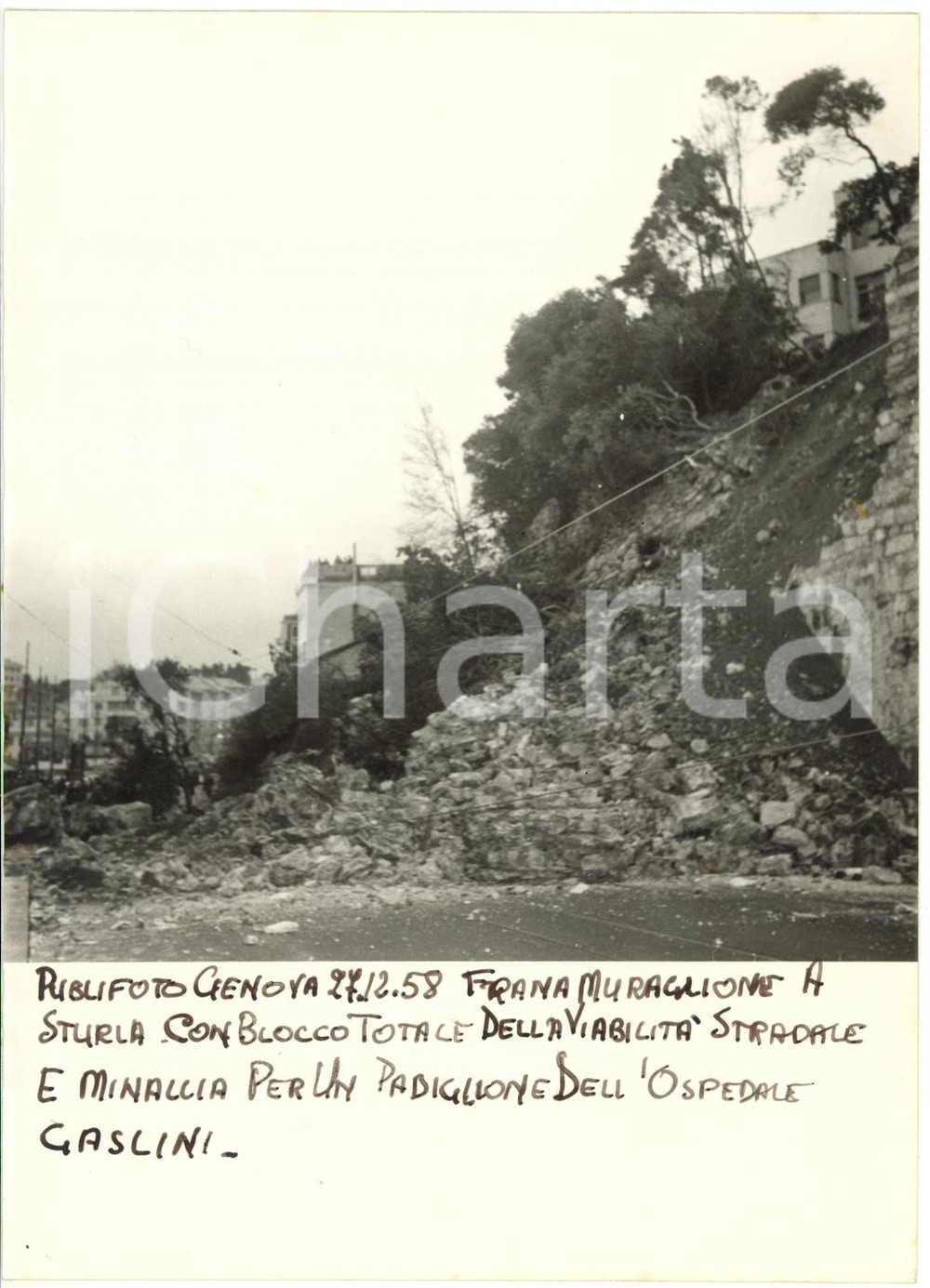 1958 GENOVA STURLA - Muraglione franato sulla strada sottostante *Foto 13x18