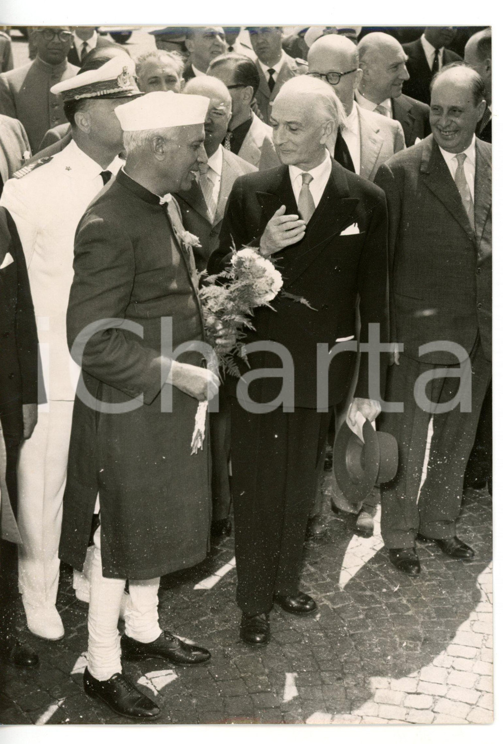 1955 ROMA Antonio SEGNI accoglie premier indiano Jawaharlal NEHRU - Foto 13x18