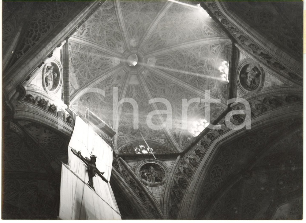 1954 MILANO DUOMO Interni addobbati per cerimonia insediamento Cardinal MONTINI