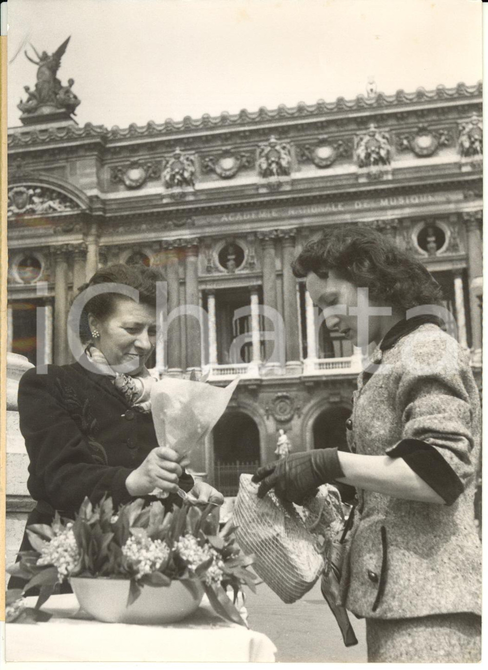 1953 PARIS Place de l'Opéra - Jeune parisienne achète du mughet porte-bonheur