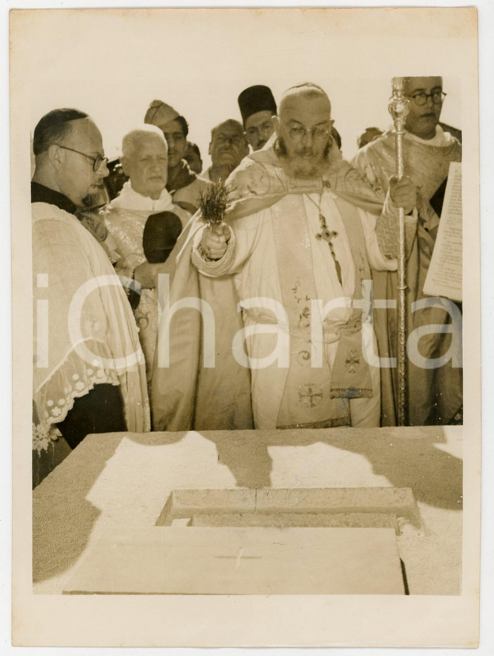 1954 NAZARETH Basilica Annunciazione - Patriarca Alberto GORI posa prima pietra