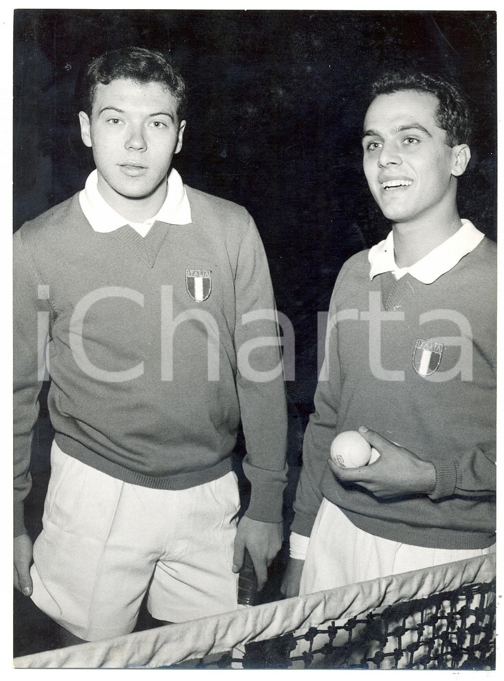 Fotografia d epoca originale 1954 MILANO TENNIS Italia vs Norvegia  Nicola PIETRANGELI e Giorgio FACHINI 1