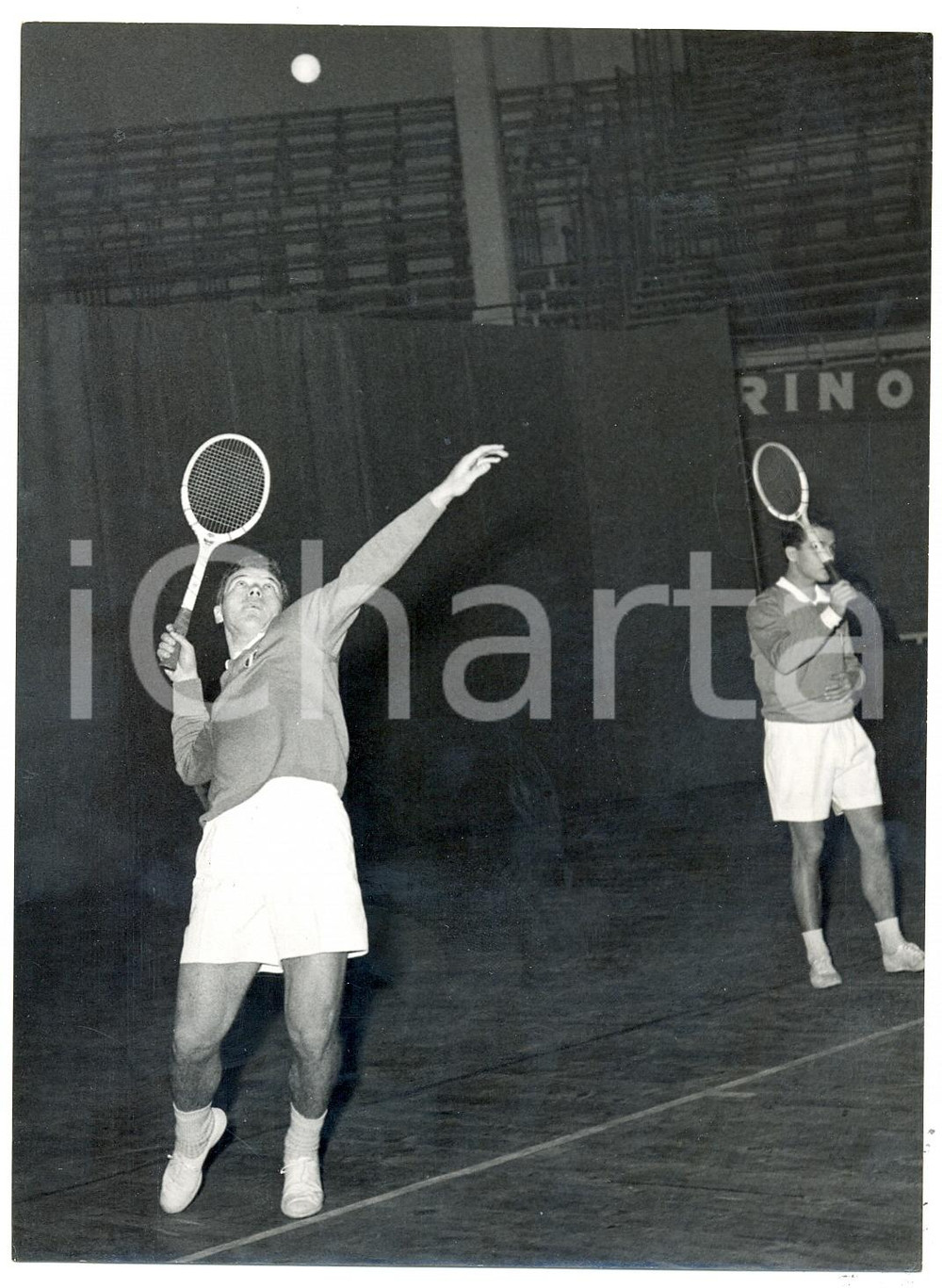Fotografia d epoca originale 1954 MILANO  TENNIS Italia vs Norvegia  Nicola PIETRANGELI e Giorgio FACHINI 1