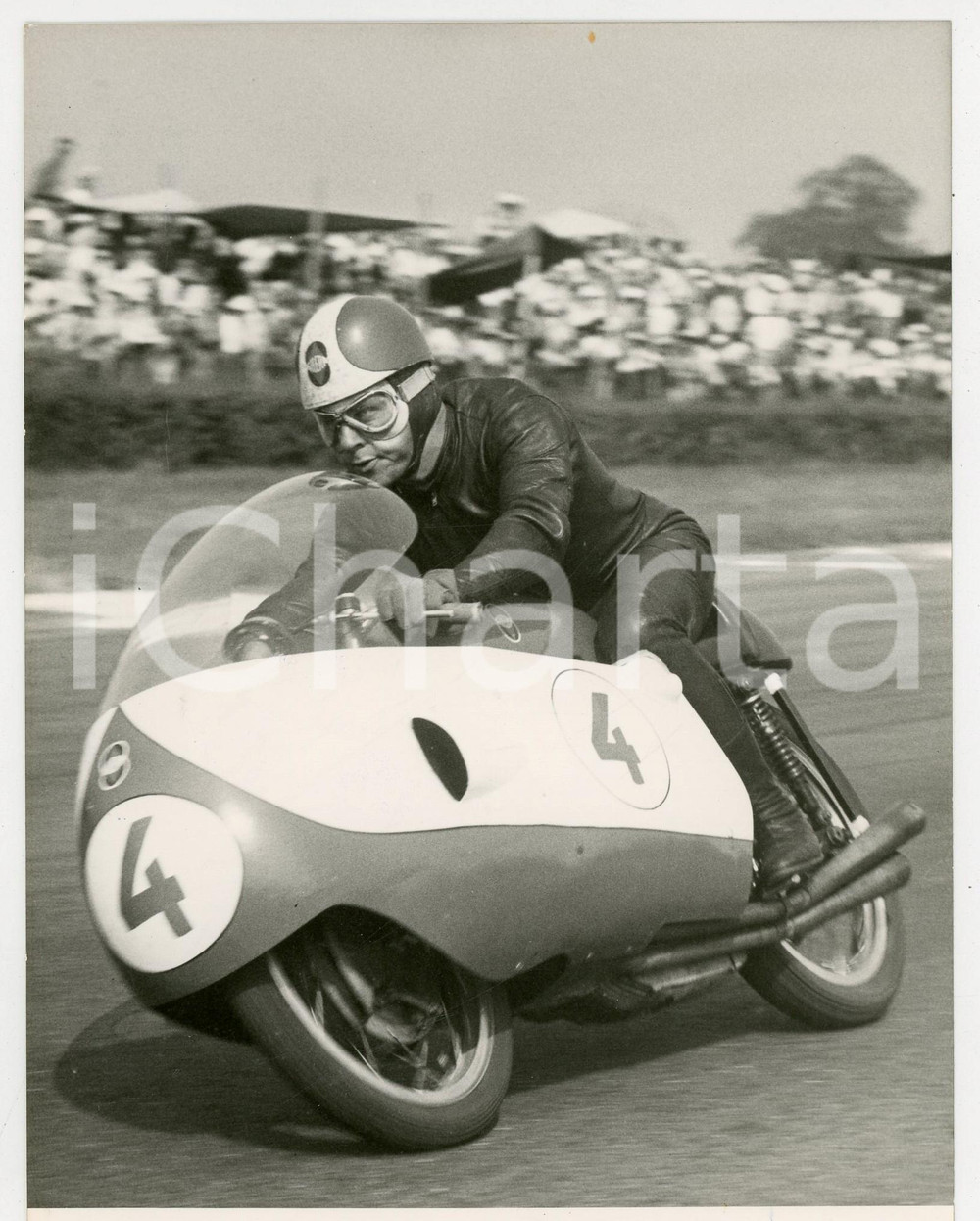 Fotografia d epoca originale 1956 MONZA GRAN PREMIO DELLE NAZIONI  Libero LIBERATI su GILERA vince gara 350 1