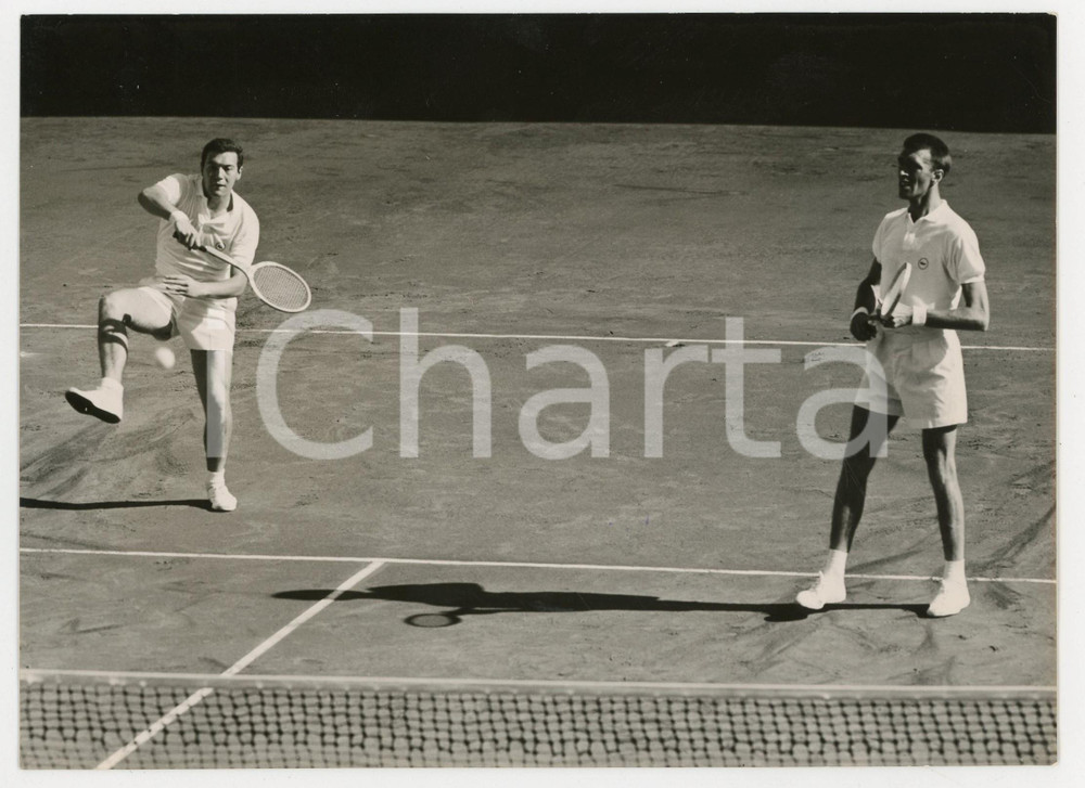 Fotografia d epoca originale 1957 MILANO Coppa Davis  Tennis doppio Nicola PIETRANGELI e Orlando SIROLA 1