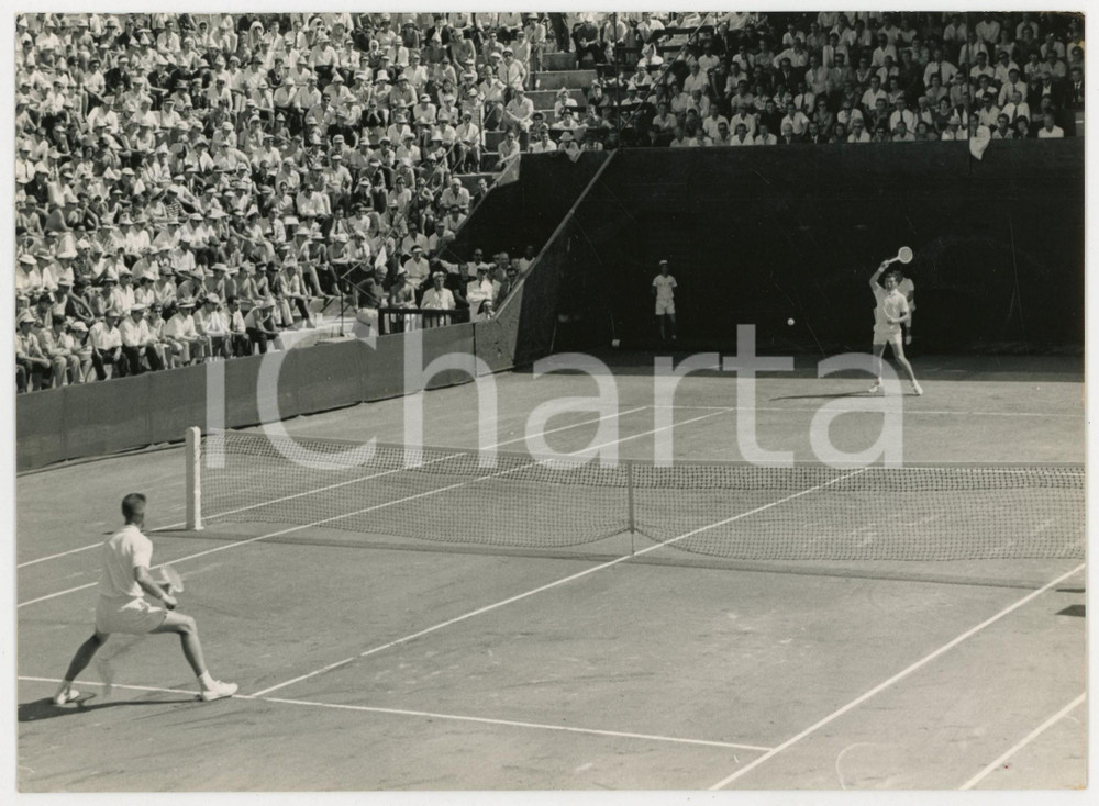 Fotografia d epoca originale 1961 MILANO Finale Coppa Davis  Nicola PIETRANGELI vs Ulf SCHMIDT Foto 18x13 1