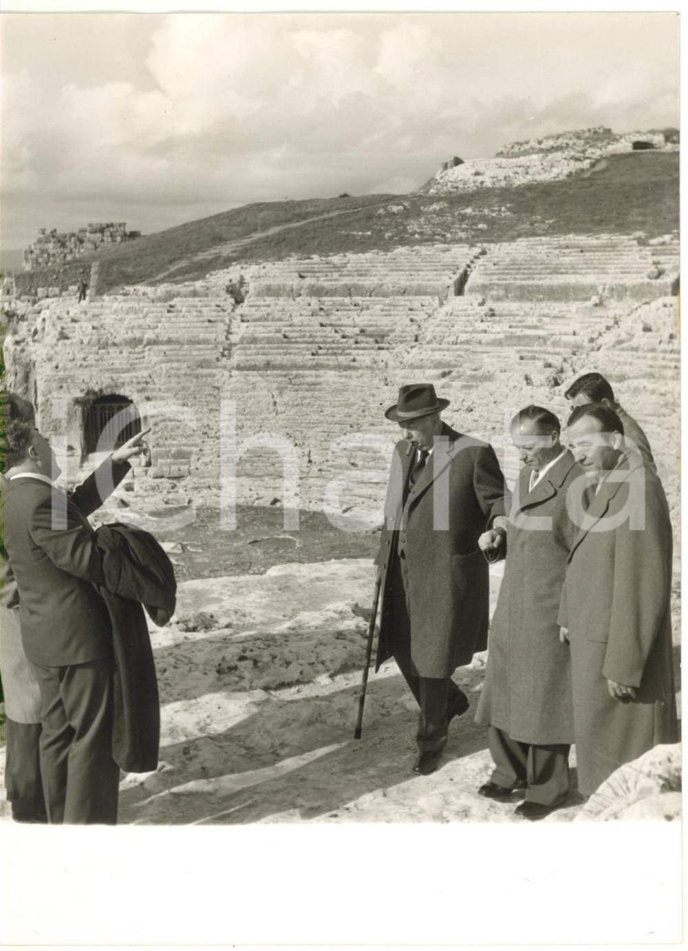 1957 SIRACUSA Teatro greco - Presidente DDR Theodor HEUSS in visita *Foto 13x18