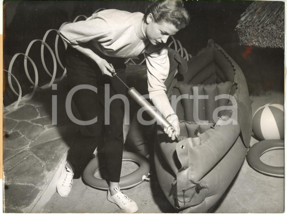 1954 FRANKFURT GERMANY - Inflatable camping boat by PHEONIX-WERKE *Photo 20x15